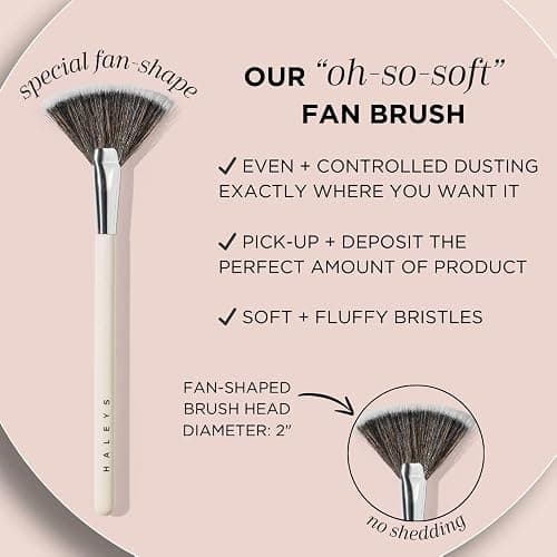 HALEYS Fan Brush VEGAN+CRUELTY-FREE, Sustainable Wood, Vegan Bristles for Airbrushed Finish, For highlighter application, Streak-free, Perfect Blending, Blurs, Smooths with Control - Fan Brush thumbnail 3
