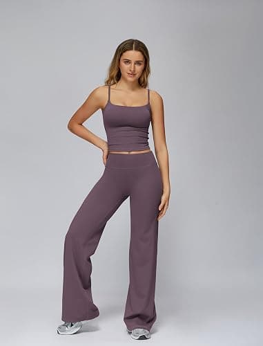 ABOCIW Womens Workout Sets 2 Piece Spaghetti Straps Crop Top Straight Leg Yoga Pants Yoga Pilates Outfits thumbnail 2