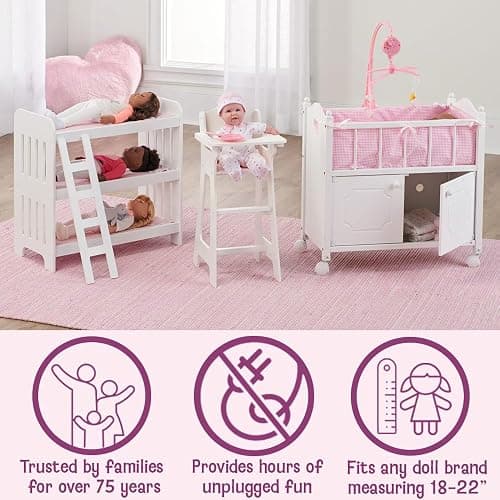Badger Basket Doll Crib with Bedding, Storage Baskets, Mobile & Personalization Kit - Ideal Nursery Set for Dolls Up to 22 Inches, Best for Doll Accessories & Playtime - White/Pink thumbnail 4