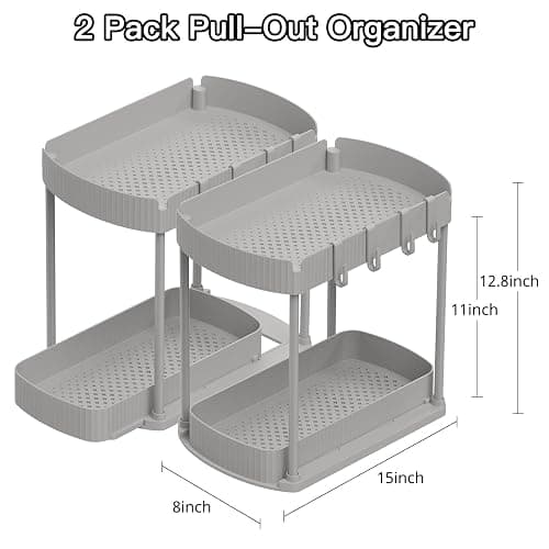 Ukeetap 2 Pack Multi-Purpose Pull-Out Storage Organizers, Under Sink Organizers and Storage for Bathroom & Kitchen, Under Cabinet Organizers and storage, 12.8 Inch, Grey - Gray - 12.8 Inch thumbnail 2