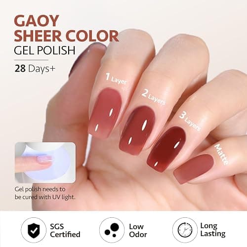 GAOY Jelly Brown Gel Nail Polish of 6 Transparent Nude White Dark Red Colors Sheer Gel Polish Kit for Salon Gel Manicure and Nail Art DIY at Home thumbnail 5
