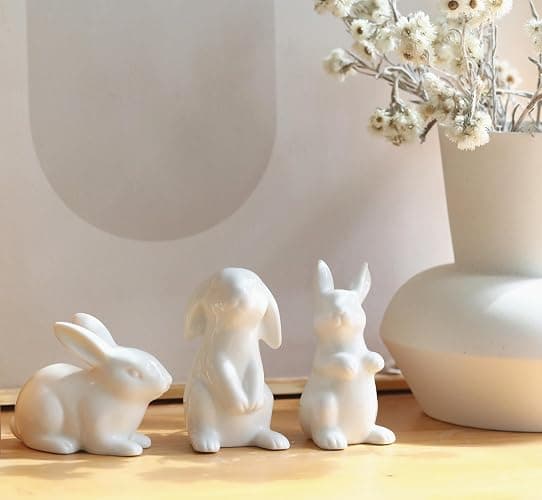 GOODSTART Ceramic Bunny Rabbits Easter Bunny Figurine Porcelain Modern Art Home Decoration, Statues for Spring Home Decor, Easter Decorations Rabbit Figurines thumbnail 7