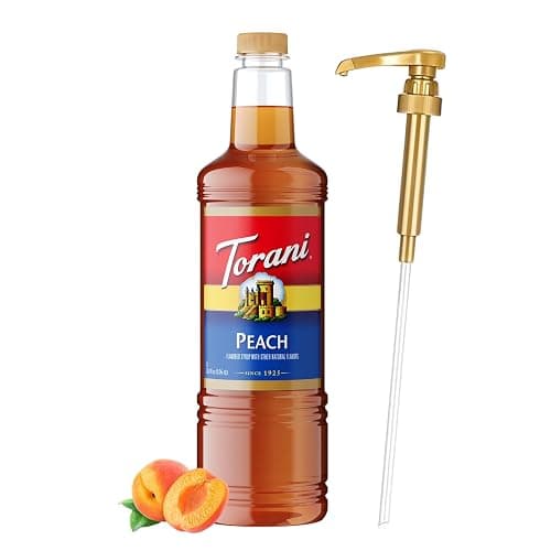 Torani Peach Syrup 1L with Pump Sweet Flavoring for Lemonades, Teas & Drinks - Image 1
