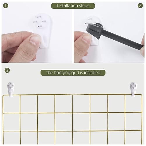 BULYZER Grid Wire Board,for Memo Picture Panel Wall Decoration for Room Office Mat Photo Hanging Art Display Frames Desk Storage Organizer,17.3" x 11.8"(2Pack) (Gold) thumbnail 4
