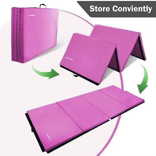 Fitvids Folding Exercise Gymnastics Mat, 4'x8'x2" Gym Workout Mat with Carrying Handles 4-Fold High-Density Anti-Tear Portable Fitness Aerobics Mat for Home Gym Yoga Pilates Tumbling MMA Core Training thumbnail 5