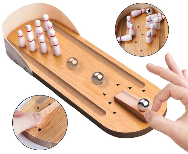 Table Top Mini Bowling Game Set-Tabletop Wooden Board Mini Arcade Desktop Tiny Bowling Shooting Alley Office Desk Stress Relief Gadgets Small Finger Toys Fun Gag Gifts for MenWomen Kids Teens Boys thumbnail 4