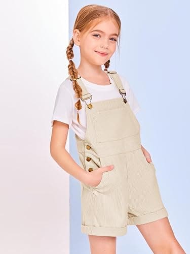 Haloumoning Girls Corduroy Overall Shorts Kids Cute Romper Shortalls with Pockets 5-14 Years thumbnail 4