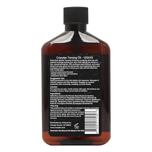 Crazytan Tanning Oil 125xxx 8oz Deep Dark Natural Oil– Fresh Citrus Scent – Made in USA thumbnail 2