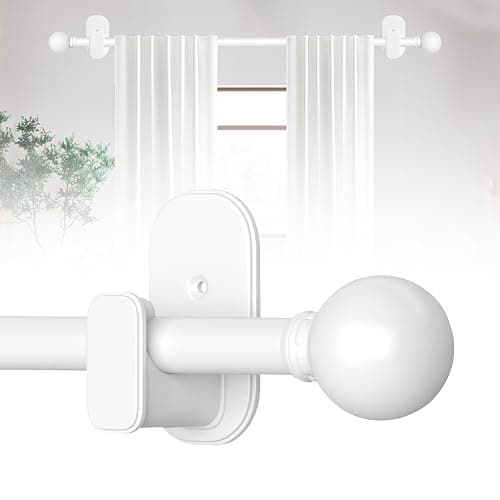 TKZTKZ Curtain Rods No Drilling for Windows 32 to 45 Inch:No Drill Small White Curtain Rod with Adhesive Brackets for Bedroom,5/8" Apartment Renter Friendly Adjustable Drapery Rods Easy Install - Image 1
