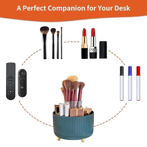 Marbrasse Desk Organiser,360-Degree Rotating Pen Holder for Accessories with 5 Compartments Pencil Organiser,Pen Storage Box Caddy for Office,Home(Dark Green) thumbnail 6