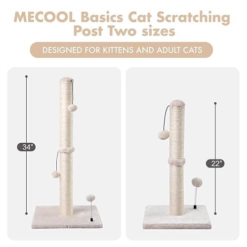 MECOOL 34” Tall Cat Scratching Post Premium Basics Kitten Scratcher Sisal Scratch Posts Trees with Hanging Ball for Indoor Cats, Beige thumbnail 6
