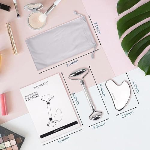 Bealihelp Face Roller and Gua Sha, Stainless Steel Facial Roller and Guasha Tool for Face, Skin Care Roller for Wrinkles and Lifting, Improve Puffiness, Metal Face Massager for Eyes, Neck Tighten thumbnail 6