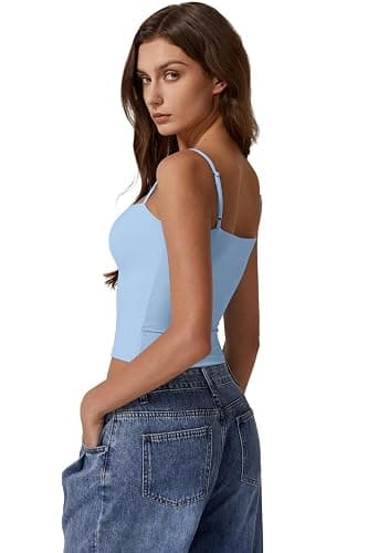 QINSEN Women's Double Lined Basic Tank Top Adjustable Spaghetti Straps Sleeveless Camisole Shirts thumbnail 4