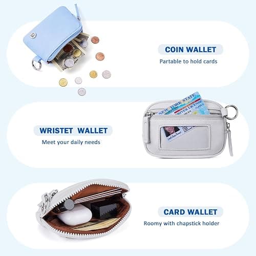 POIUGOYA Nylon Wristlet Wallets, Dual Pouch Keychain Wristlet Wallet, RFID Small Wallet With Coin Pouch,ID Window For Travel thumbnail 4