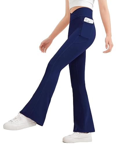 JOCMIC Girls Flare Leggings Kids Bell Bottom Flared Yoga Pants High Waisted Athletic Tight with Pockets - Image 1