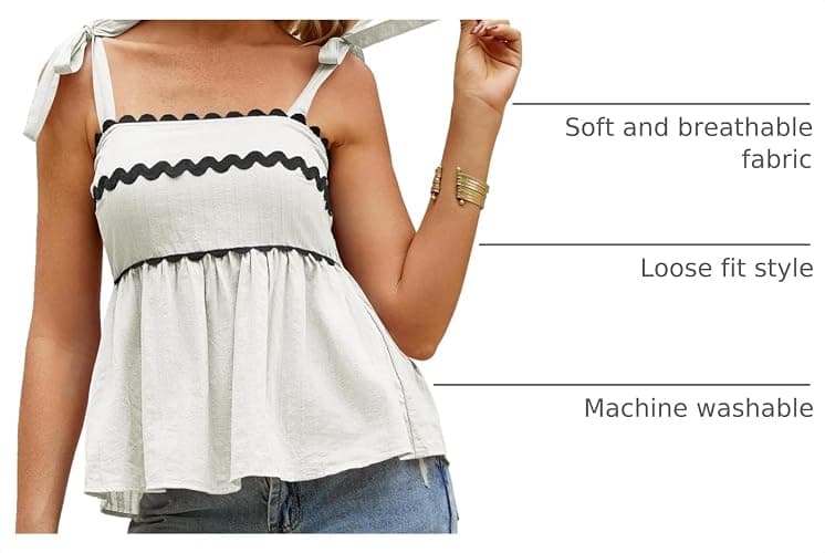 Tankaneo Womens Babydoll Tops Summer Tie Strap Peplum Tops Cute Tank Tops | Casual, Square Neck, Flowy Hem, Backless Top, Vacation Outfits thumbnail 4