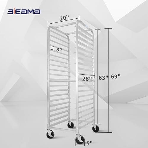 BIEAMA 20-Tier Sheet Pan Rack, NSF Bun Pan Rack, Aluminum Bakery Rack, Home Commercial Kitchen Bakery Cooling Rack, 4 Wheels thumbnail 2