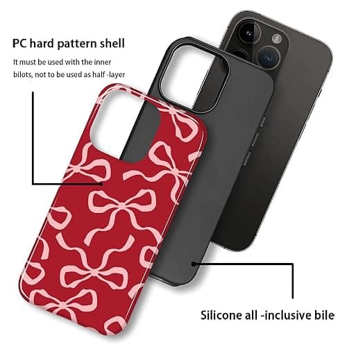 ilikediy for iPhone 12 Pro Max Case,HL2 Aesthetic Red Bow Hybrid 2 Layer Hard Shell Silicone Protective Pattern Design Case thumbnail 3