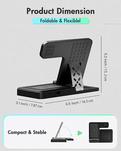 Wireless Charger iPhone Charging Station: 3 in 1 Charger Stand Multiple Devices for Apple - iPhone 16e 16 15 14 Pro Max 13 12 11 - Watch 10 9 8 7 6 5 4 3 2 SE and Ultra Series - Airpods 4 3 2 Pro - Black thumbnail 4