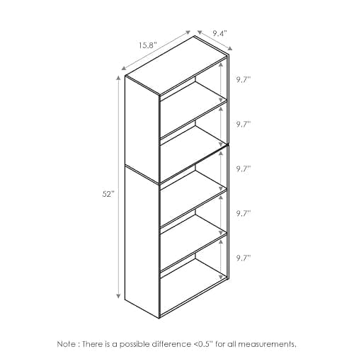 Furinno 5-Tier Reversible Color Open Shelf Bookcase , White/Pink 11055WH/PI thumbnail 3