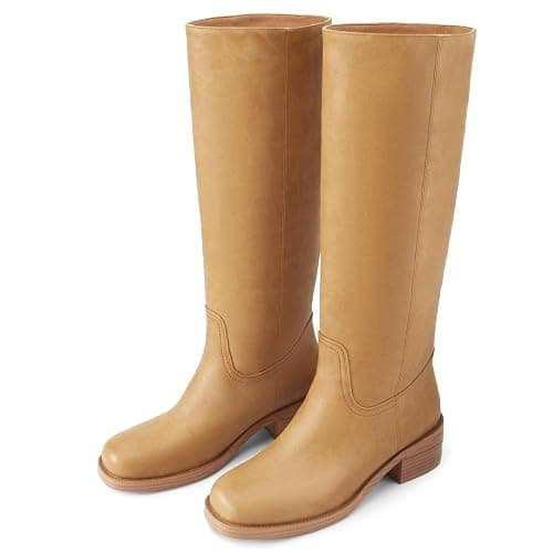Gothictor Women's Banana Knee High Boots Square Toe Chunky Block Heel Comfortable Low Heel Pull on Wide Calf Riding Long Boots for Women thumbnail 4