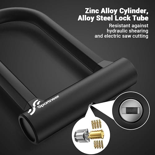 Sportneer Bike Lock: Heavy Duty Anti Theft Bike U Lock with 5ft Security Steel Cable - 17mm Shackle Bicycle U-Locks with 2 Keys & Mounting Bracket for Road Mountain Bike, Size 7.76''x5.02'', 1.64lb thumbnail 5