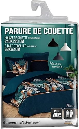 Douceur d'Intérieur, Parure de Lit 3 Pièces (240 x 220 cm) Alianor Bleu, 100% Coton thumbnail 2
