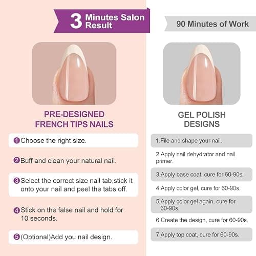 216 Pcs French Tip Press on Nails Meidum Almond Fake Nails 9 Color French Tips Glossy Acrylic Glue On Nails Full Cover Soft Gel False Nail Tips Kit for Women DIY Nail Art Manicure 12 Size thumbnail 4