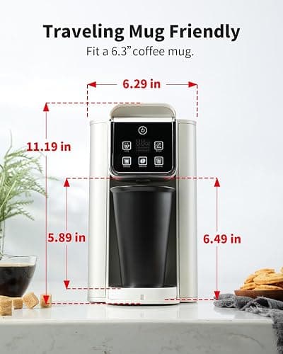 KIDISLE Hot & Iced Coffee Maker with Bold Setting, Single Serve Coffee Maker for K Cup and Grounds, 6-14 Oz Brew Sizes, 50 Oz Removable Water Tank, One Cup Coffee Machine with Reusable Filter, White thumbnail 2