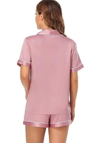 Serenedelicacy Women's Satin Pajama Set 2-Piece Sleepwear Loungewear Button Down Short Sleeve Silky PJ Set thumbnail 2