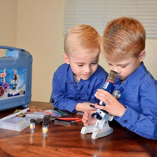 58-Piece Kids Microscope Kit - 100X-1200X Magnification Metal Microscope with LED Light & Slides, Portable Science Set with Carry Case, STEM Learning Toy for Kids Ages 5-12, Birthday Christmas Gift thumbnail 7