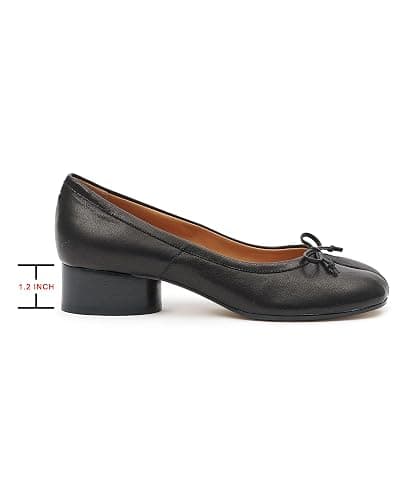 KOKOMOMO Black Split Toe Ballet Heels for Women Japanese Tabi Shoes Cylindrical Low Heels Pumps Chunky Block Heel Office Wedding Party Dress Shoes 1.2 INCH thumbnail 3