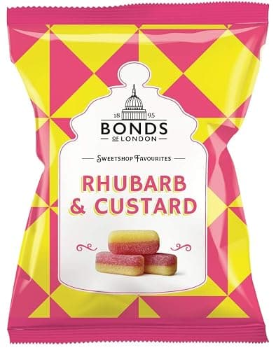 Original Bonds London Rhubarb & Custard Bag Sugar Coated Rhubarb & Vanilla Flavored Boiled Sweets Imported From The UK The Best Of British Candy - Image 1