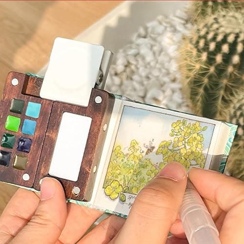 Pocket Artist Watercolor Travel Set, Travel Paint Palette, Wooden Paint Palette Travel Kit, Mini Portable Watercolor Palette with Clip for Artists Painters Students (12 Colors 8 Grid Set) thumbnail 2