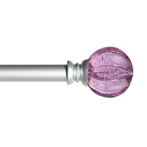 Kenney KN81685 Estrella Purple Sparkle Fluted Acrylic End Standard Decorative Juvy Window Curtain Rod, 28-48" Adjustable Length, Brushed Nickel Finish, 5/8" Diameter Steel Tube - 28-48" - Image 1