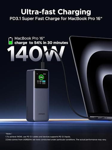UGREEN Nexode Power Bank 25000mAh 200W PD 3.1 Laptop Portable Charger Fast Charging Smart Digital Display Battery Pack Compatible with Dell, HP, ASUS, iPad, iPhone Air/17/16, Galaxy S25, AirPods thumbnail 2