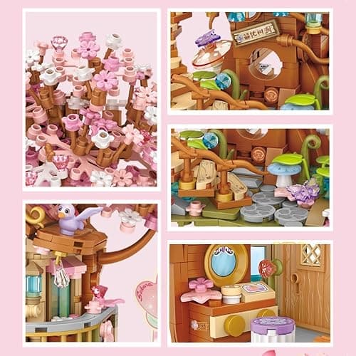 Cherry Blossom Tree House Building Block Set, 1149 PCS Artificial Sakura Flowers Mini Brick House Building Kit, MOC Modular Construction Toy Gift for Adult thumbnail 5