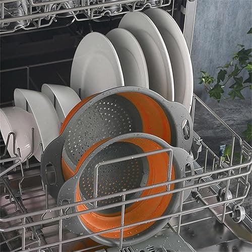 Surwin 2 Pcs Collapsible Colanders, Big Small Combination Silicone Colander, Foldable Filter Drain Baskets, Kitchen Strainer for Draining Pasta Fruits Vegetable Colanders (Blue,Set of 2) thumbnail 6