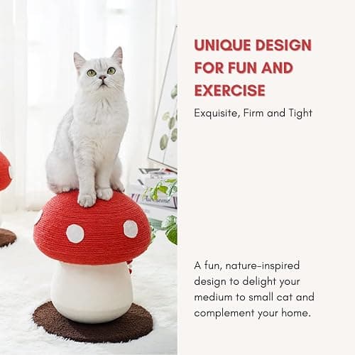 PECHVINO Mushroom Cat Scratching Post - Unique Design, Sisal-Wrapped, Ideal for Medium and Small Cats, No Assembly Required thumbnail 3