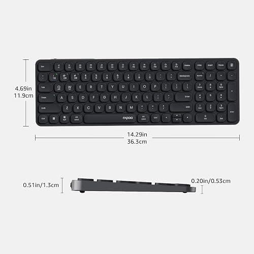 Rapoo E9350L Rechargeable Wireless Keyboard, Support 4 Devices, Ultra-Slim with Indicator Light, Quiet, 90-Day Battery Life, Full Size Keyboard with Numeric Keypad for Windows/Mac/Linux/Chrome, Black - Black - E9350L (99-Key, Rechargeable) thumbnail 9
