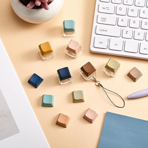 Taiyin 6 Pcs Keyboard Fidget Toy Fidget Clicker Keyboard Keychain Decompression Toys Button Stress Relief Gifts for Adult to Relief Stress Pass The Time (Morandi Colors) - Morandi Colors thumbnail 2