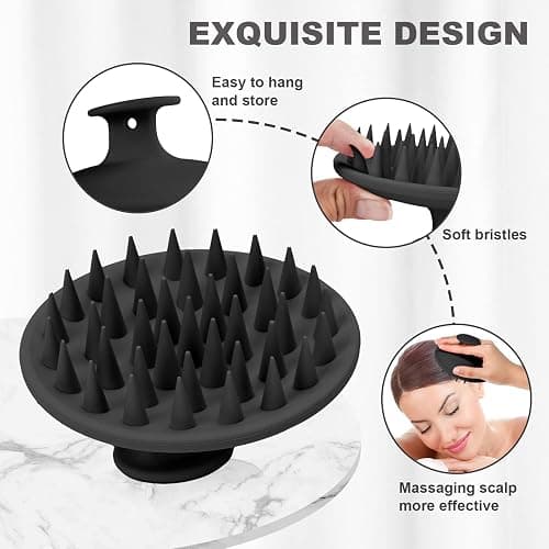 Meartchy Silicone Scalp Massager Shampoo Brush, Scalp Brush for Hair Growth & Dandruff Removal, Hair Scrubber Scalp Stimulator Exfoliator Brush with Soft Bristles for Wet Dry Scalp Care (Black) thumbnail 3
