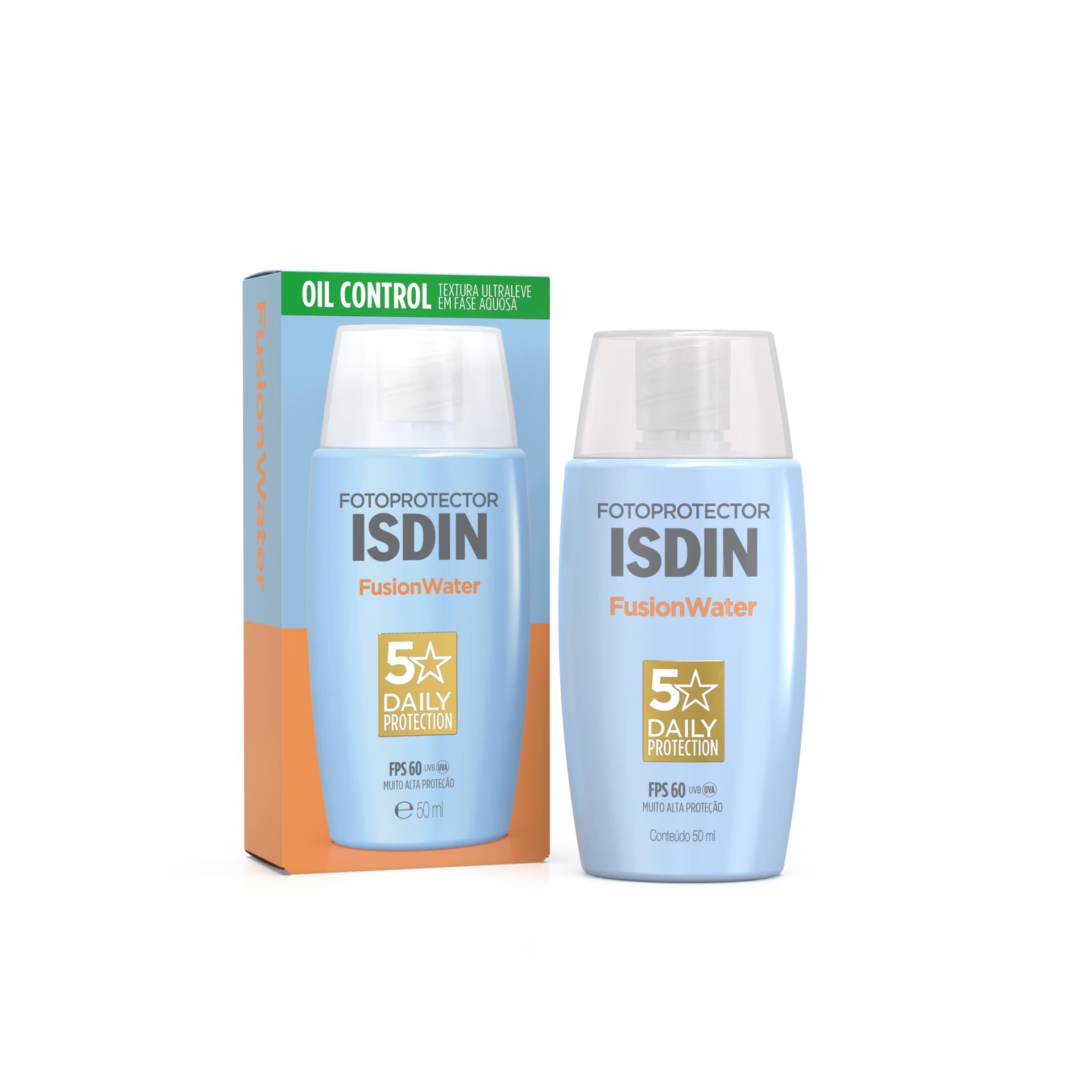 ISDIN Protetor Solar Facial Fusion Water 5 Stars Sem Cor FPS 60-50ml - Image 1