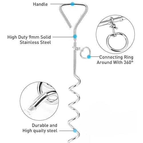Dog Tie Out Cable and Anti Rust Spiral Stake , 30ft Outside Leash&Chain for Camping and Yard, 16'' Heavy Duty for Medium-Large Dogs Up to 125 lbs (30FT, Blue) thumbnail 4