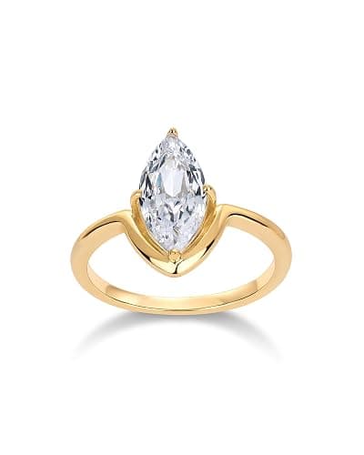 PAVOI 14K Gold Plated Marquise 1.5CT Cubic Zirconia Bridal Engagement Ring for Women - Statement - Image 1