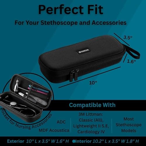 caseling Stethoscope Case For 3M Littmann Classic III, Lightweight II S.E, Cardiology IV Diagnostic, MDF Acoustica - Hard Case for Medical Tools with Pocket for Nurse Accessories - EVA Nursing Holder thumbnail 2