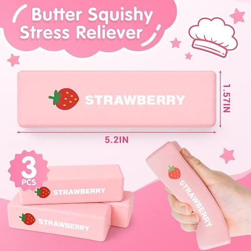 3 Packs Butter Squishy Slow Rising Squeeze Toys, Sensory Fidget Stress Relief Squishies,Soft Realistic Fidget Toys Anxiety Relief Party Favor Butter for Kids＆Adult(Pink) thumbnail 3