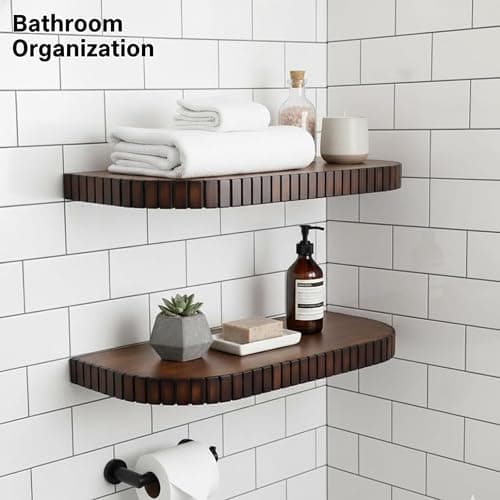 2 Pack Floating Shelves for Wall Rustic Farmhouse 17 Inch Floating Shelf Bathroom Wooden Shelves for Wall Mounted Live Fluted Edge Pine Shelves with Natural Grain for Living Room Bedroom Kitchen thumbnail 4