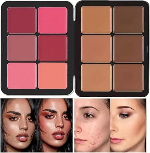 Palette de 12 couleurs d'anticernes et de fards à joues, longue tenue, résistante aux bavures, estompable, 2 en 1 fards à joues en crème au fini mat Palette de maquillage pour le visage (#02) thumbnail 2