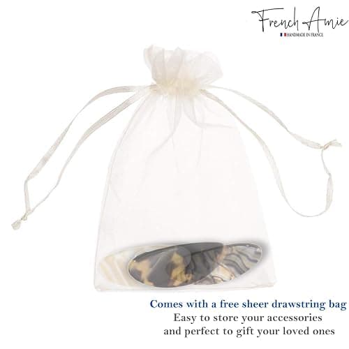 French Amie Oval Mini Silver Grey Onyx Tokyo Ivory Set of 3 Handmade Celluloid Hair Clip Barrette for Girls (2.5 inch) thumbnail 7